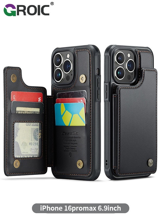 GROIC - Black Wallet Phone Case for iPhone 16 Pro Max Case with Card Holder, Leather Phone Cases for iPhone 16 Pro Max Wallet Case, Phone Wallet Case for iPhone 16 Pro Max Cases with Stand - Image 1