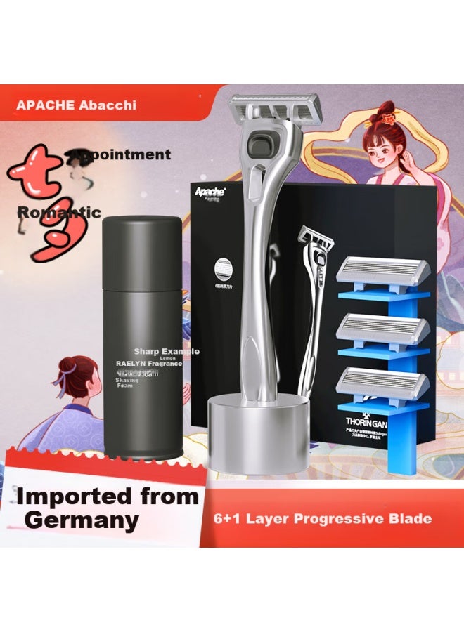 Apache Spider Narrow Series German Imported Six-layer Razor Shaver 1 Razor Stand 3 Razor Heads + Base + Shaving Foam Gift Box Pack - Image 2