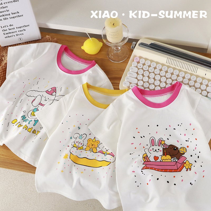 Girls Short Sleeve T-Shirt Summer Children'S Leisure Foreign Style Bear Children'S Half Sleeve A Generation Of Hair - Image 2