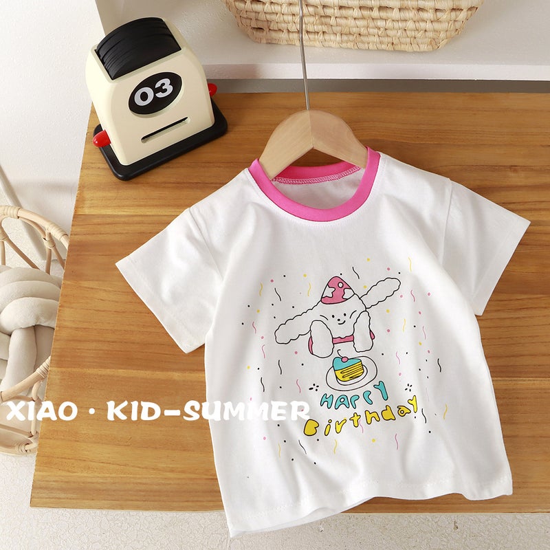 Girls Short Sleeve T-Shirt Summer Children'S Leisure Foreign Style Bear Children'S Half Sleeve A Generation Of Hair - Image 3