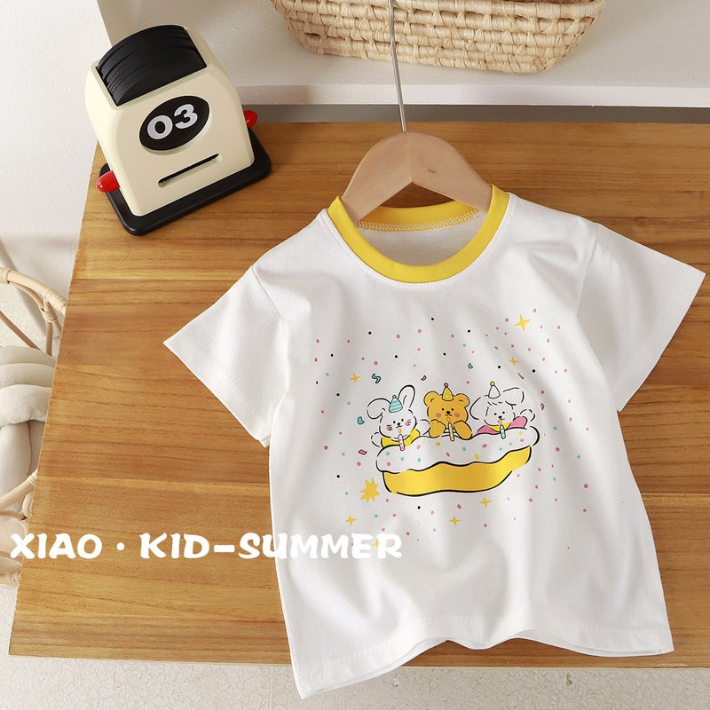 Girls Short Sleeve T-Shirt Summer Children'S Leisure Foreign Style Bear Children'S Half Sleeve A Generation Of Hair - Image 4