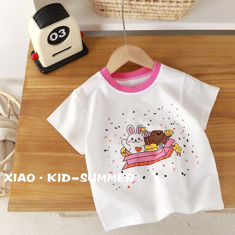 Girls Short Sleeve T-Shirt Summer Children'S Leisure Foreign Style Bear Children'S Half Sleeve A Generation Of Hair - Image 5