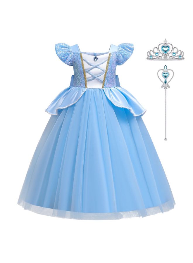 New Cinderella Princess Dress Girls Bow Long Puff Dress Halloween Play Dress