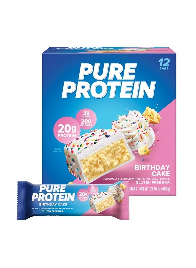 Pure Protein Bars, High Protein, Nutritious Snacks to Support Energy, Low Sugar, Gluten Free, Birthday Cake, 1.76 oz, Pack of 12 (Packaging May Vary)  - Image 1