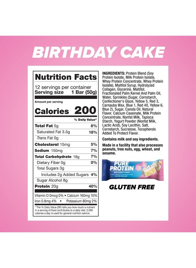 Pure Protein Bars, High Protein, Nutritious Snacks to Support Energy, Low Sugar, Gluten Free, Birthday Cake, 1.76 oz, Pack of 12 (Packaging May Vary)  - Image 3