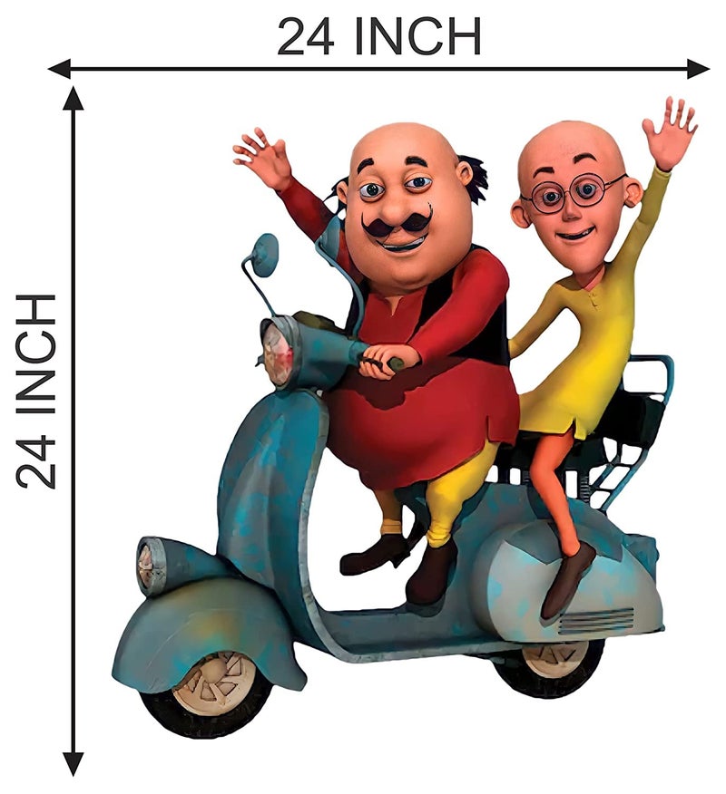 Akki World Motu Patlu on Scooter Wall Sticker Living Room, Bedroom, Kids Room Size - 60 Cm X 60 Cm - Image 2