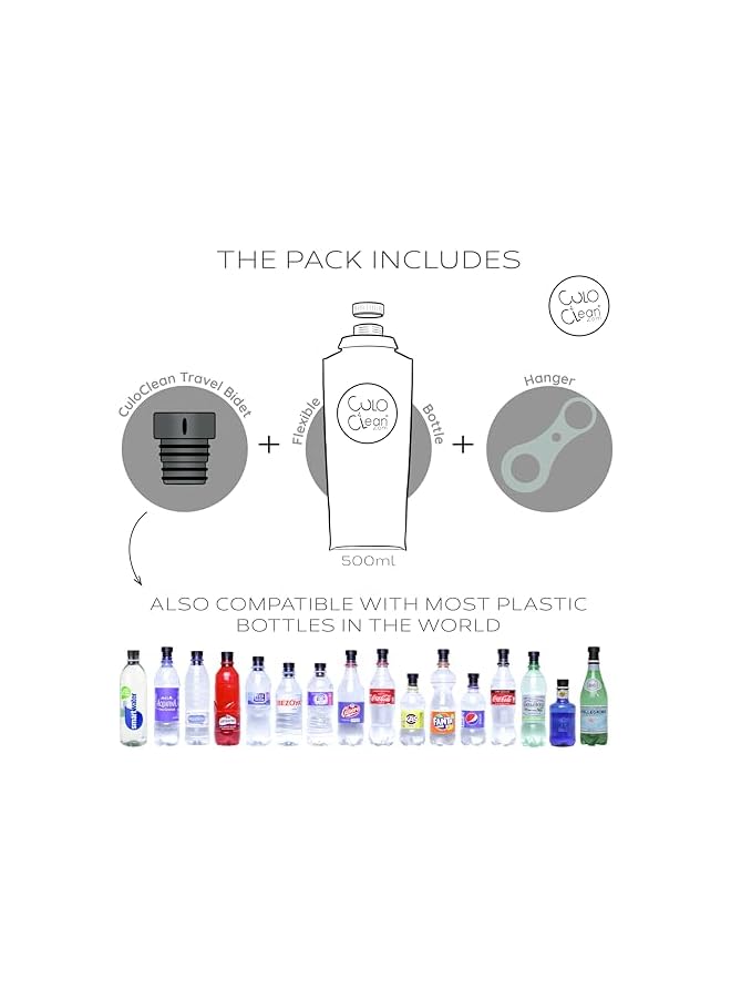 The Bros Portable Bidet with Flexible Bottle (500ml, 16.9 fl oz) - Ideal for Travel, Hiking, Toilet or Camping. Ultralight (34g, 1.2 oz). Includes (Black), Flexible Bottle, and Hanger - Image 4