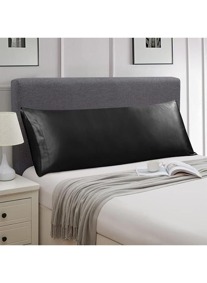 Ersmak Satin Body Pillow Cover, 20x54 Inches Black Ultra Soft Satin Body Pillow Case for Hair and Skin, Silky Slip Cooling Long Side Satin Body Pillow Pillowcase with Envelope Closure  - Image 1