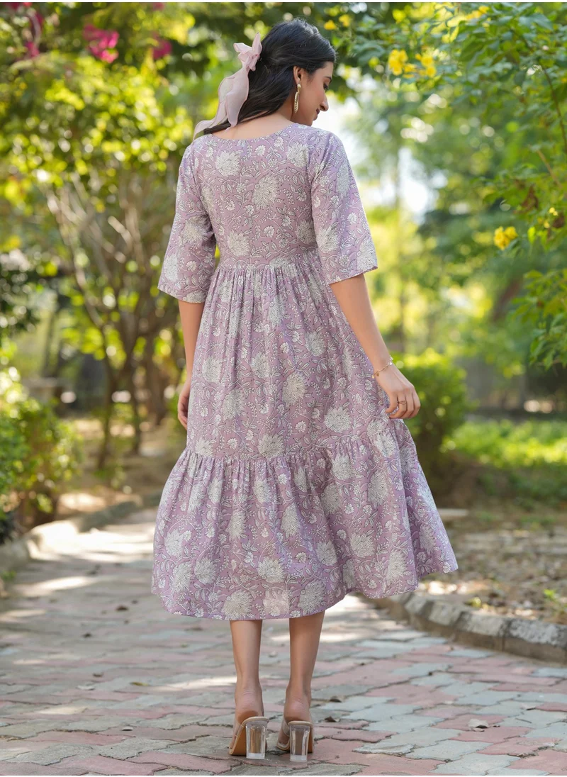 كولابا Lavender Cotton Floral Printed Midi Dress