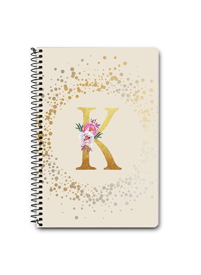 Stylizedd - Designer A5 Spiral Notebook Memo Notepad Journal - Custom Monogram Initial Letter Floral Pattern Alphabet - K - Cream - Image 1