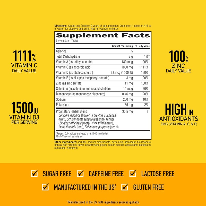 Airborne 1000mg Vitamin C with Vitamin D  Zinc Sugar Free Multivitamin Immune Support Supplement Antioxidants Vitamins A C  Vitamin E 10 Effervescent Tablets Zesty Orange Flavor - Image 4