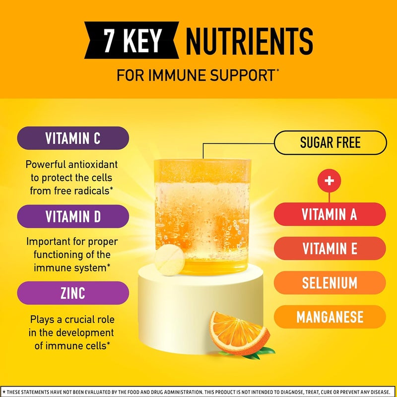 Airborne 1000mg Vitamin C with Vitamin D  Zinc Sugar Free Multivitamin Immune Support Supplement Antioxidants Vitamins A C  Vitamin E 10 Effervescent Tablets Zesty Orange Flavor - Image 3