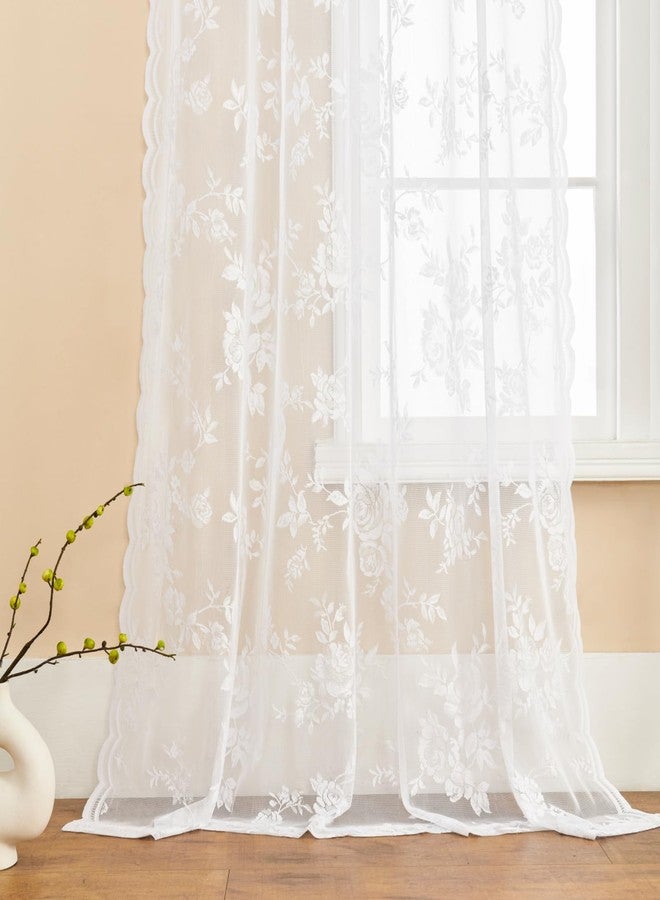SEEKRIGHT White Lace Curtains 84 Inches Long for Living Room Bedroom Victorian Floral Sheer Curtains 2 Panels Set Rod Pocket Light Filtering Vintage Western Edges Crochet Drapes for Window Decor, 52x84 - Image 5