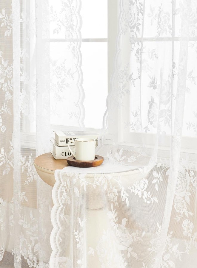 SEEKRIGHT White Lace Curtains 84 Inches Long for Living Room Bedroom Victorian Floral Sheer Curtains 2 Panels Set Rod Pocket Light Filtering Vintage Western Edges Crochet Drapes for Window Decor, 52x84 - Image 3
