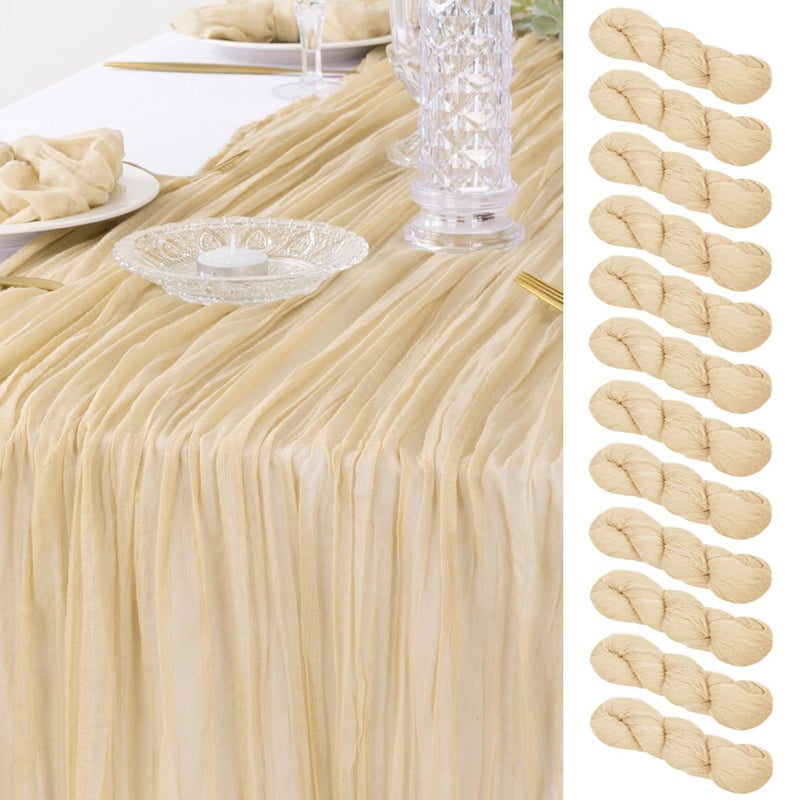 DeZerlor 12 Pack Christmas Table Runner Champagne Cheesecloth Table Runner Boho Gauze Table Runner 120 inches Long Winter Table Decor for Wedding Baby Shower Xmas Party Decorations - Image 1