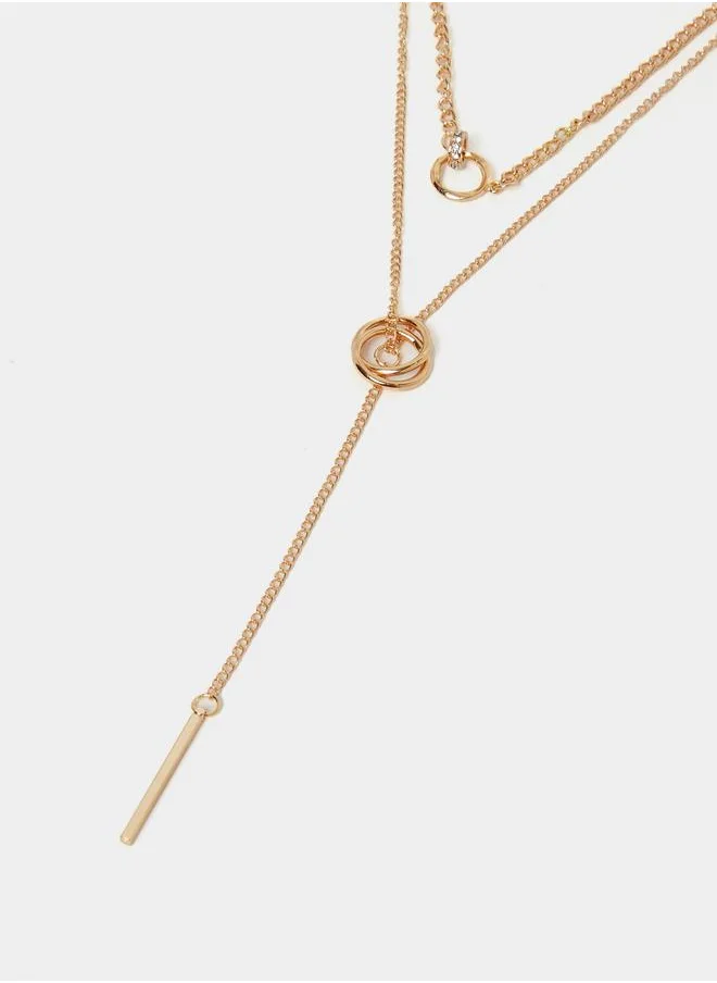 ستايلي Styli Plain Layered Lariat Necklace with Lobster Clasp