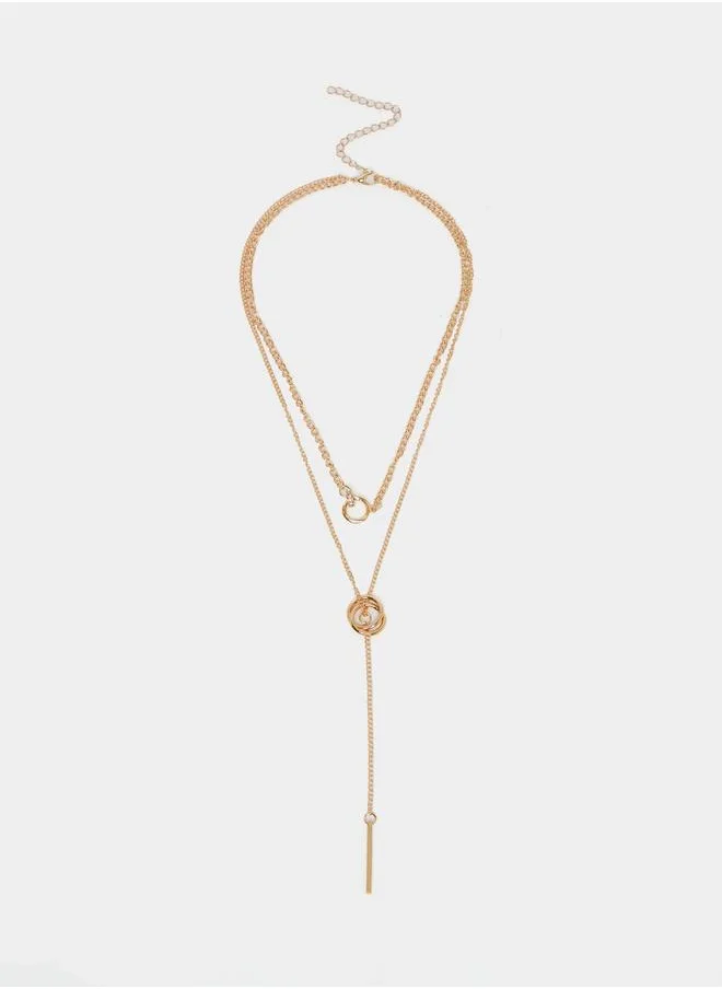 ستايلي Styli Plain Layered Lariat Necklace with Lobster Clasp