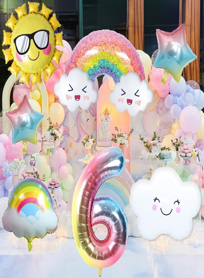 Paeyeq 6th Birthday Decorations Girl, 6 Rainbow Balloons Set with Sun Gradient Stars and 40 Inch Number 6 Foil Balloon for Rainbow Theme Girls 6th Party Decoration Supplies - Image 3