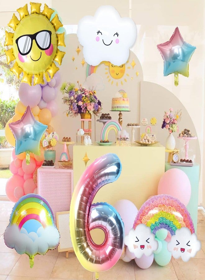 Paeyeq 6th Birthday Decorations Girl, 6 Rainbow Balloons Set with Sun Gradient Stars and 40 Inch Number 6 Foil Balloon for Rainbow Theme Girls 6th Party Decoration Supplies - Image 4