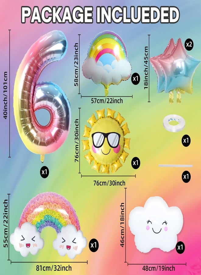 Paeyeq 6th Birthday Decorations Girl, 6 Rainbow Balloons Set with Sun Gradient Stars and 40 Inch Number 6 Foil Balloon for Rainbow Theme Girls 6th Party Decoration Supplies - Image 2