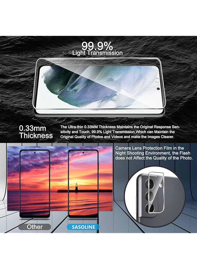 إيروريكس مجموعة من 5 قطع متوافقة مع هاتف Samsung Galaxy S21 Fe، و3 قطع من واقي الشاشة الزجاجي المقوى، و2 قطعة من واقي عدسة الكاميرا مع إطار التثبيت، حافظة شفافة عالية الدقة خالية من الفقاعات، S21 Fe - Image 2