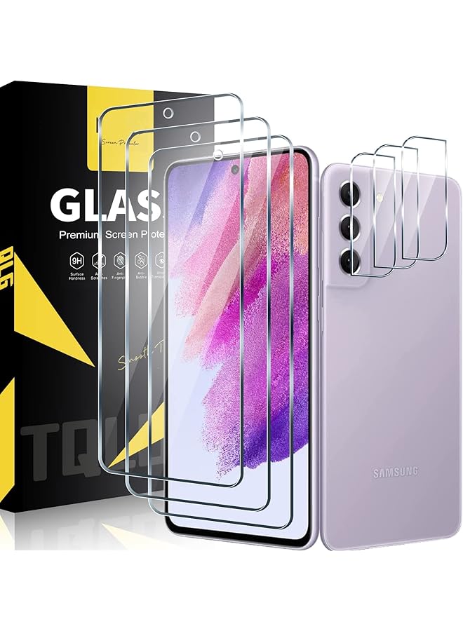 إيروريكس مجموعة من 5 قطع متوافقة مع هاتف Samsung Galaxy S21 Fe، و3 قطع من واقي الشاشة الزجاجي المقوى، و2 قطعة من واقي عدسة الكاميرا مع إطار التثبيت، حافظة شفافة عالية الدقة خالية من الفقاعات، S21 Fe - Image 1