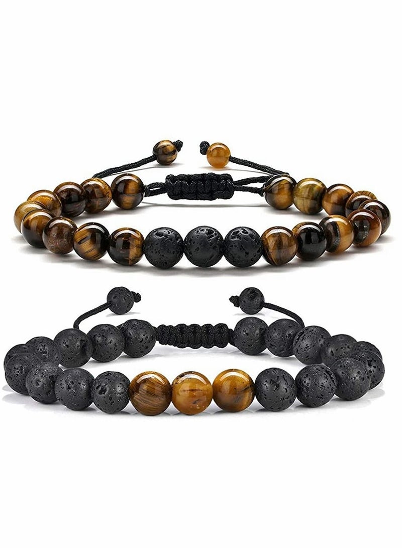 SYOSI Men's Bracelets-Bracelet, Beaded Bracelet, 8mm Tiger Eye Lava Stone, Stress Relief Adjustable Tiger Eye Bracelet Aroma Essential Oil Diffuser Lava Bracelet Men’s Gift - Image 1