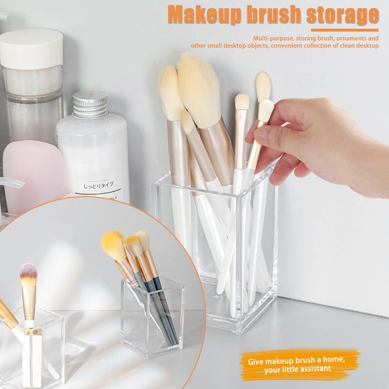 Cerpourt 3 Pack Clear Acrylic Makeup Brush Holder,Acrylic Cosmetic Brushes Storage Organizer,Pencil Pen Holder Cup for Desk,Modern Design Desk Accessories for Office School Home Supplies - Image 2