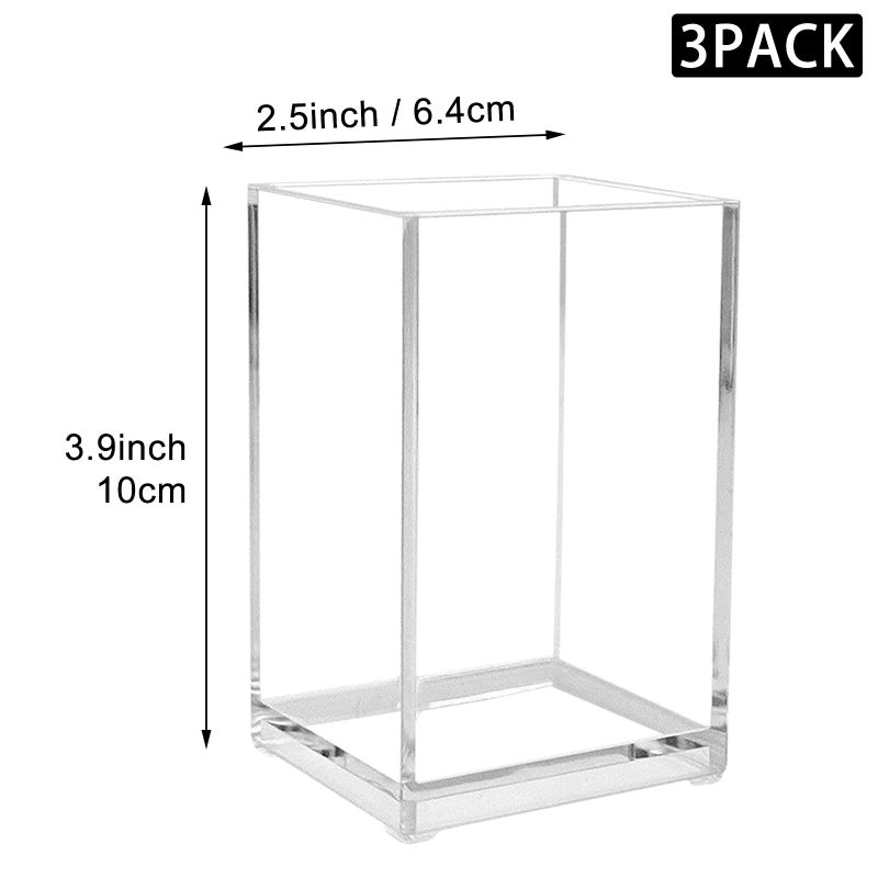 Cerpourt 3 Pack Clear Acrylic Makeup Brush Holder,Acrylic Cosmetic Brushes Storage Organizer,Pencil Pen Holder Cup for Desk,Modern Design Desk Accessories for Office School Home Supplies - Image 5