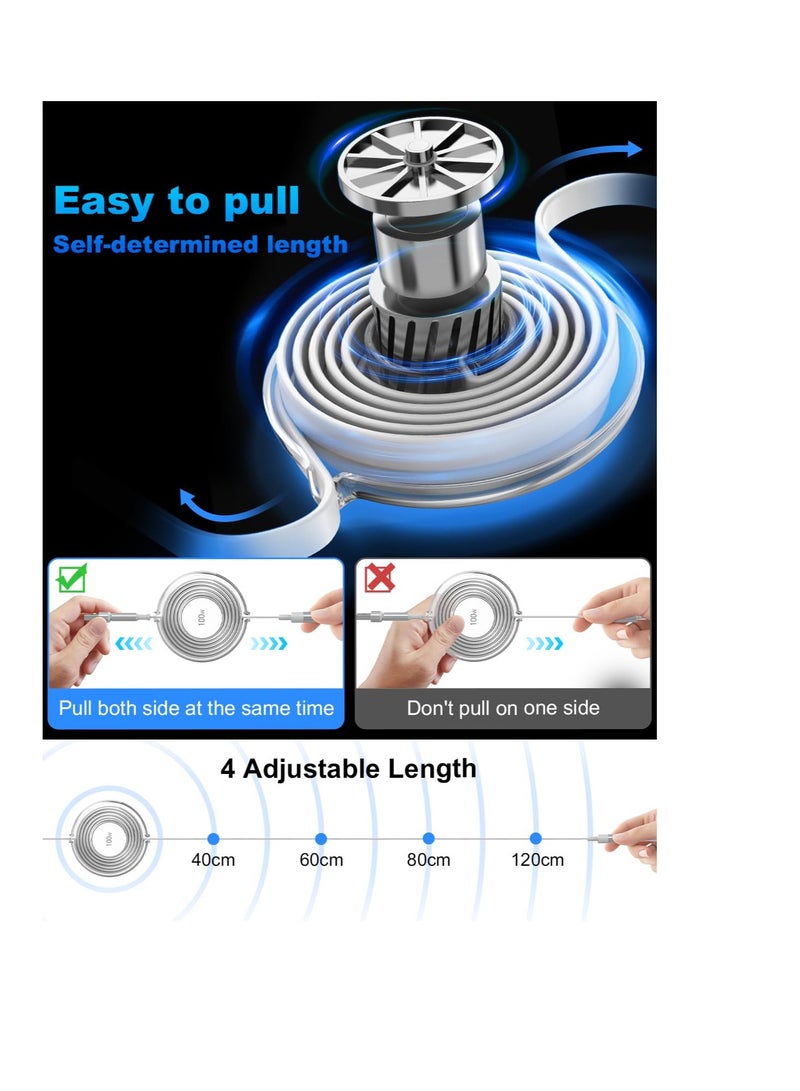 5-in-1 Retractable Multi Charging Cable, 100W USB C Fast Charger for iPhone, iPad, Samsung Galaxy, LG, and Tablets, White - Image 3