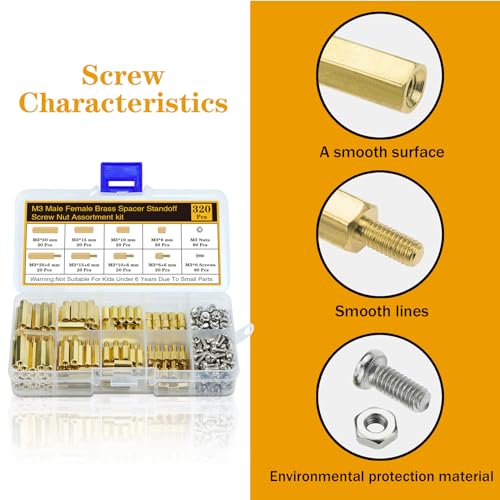 Csdtylh 320Pcs M3 Motherboard Standoffs&Screws&Nuts Kit, Hex Male-Female Brass Spacer Standoffs, Laptop Screws for DIY Computer Build, Electronic Projects, Raspberry Pi, Circuit Board etc. - Image 4