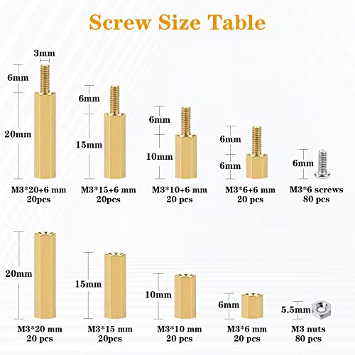Csdtylh 320Pcs M3 Motherboard Standoffs&Screws&Nuts Kit, Hex Male-Female Brass Spacer Standoffs, Laptop Screws for DIY Computer Build, Electronic Projects, Raspberry Pi, Circuit Board etc. - Image 2