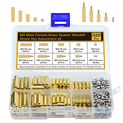 Csdtylh 320Pcs M3 Motherboard Standoffs&Screws&Nuts Kit, Hex Male-Female Brass Spacer Standoffs, Laptop Screws for DIY Computer Build, Electronic Projects, Raspberry Pi, Circuit Board etc. - Image 1