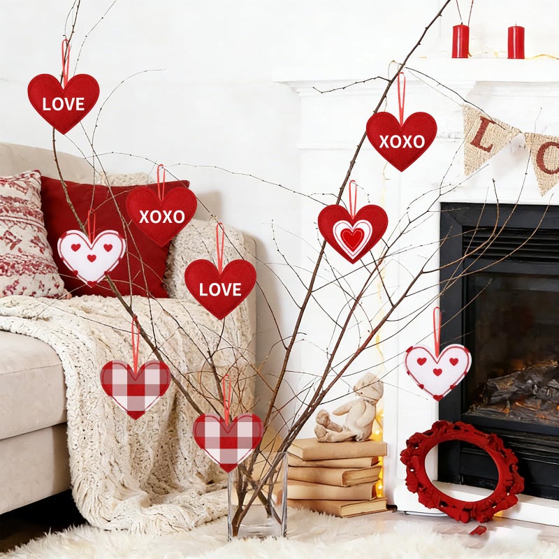HEEYA 20 Pcs Valentines Fabric Heart Ornament for Small Tree, Red and White Felt Hearts Shaped Hanging Ornaments with XOXO, Love Words for Romantic Valentine Day Wedding Anniversary Decorations(5 Styles) - Image 5
