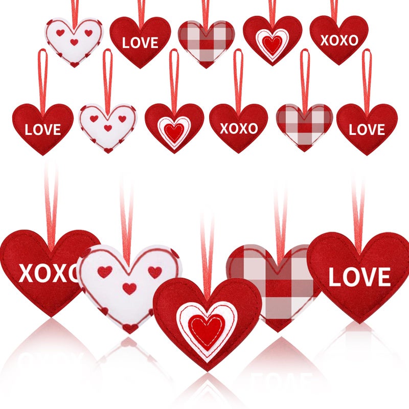 HEEYA 20 Pcs Valentines Fabric Heart Ornament for Small Tree, Red and White Felt Hearts Shaped Hanging Ornaments with XOXO, Love Words for Romantic Valentine Day Wedding Anniversary Decorations(5 Styles) - Image 1