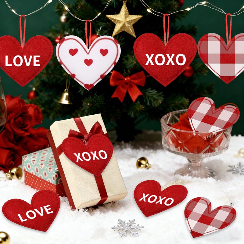 HEEYA 20 Pcs Valentines Fabric Heart Ornament for Small Tree, Red and White Felt Hearts Shaped Hanging Ornaments with XOXO, Love Words for Romantic Valentine Day Wedding Anniversary Decorations(5 Styles) - Image 2