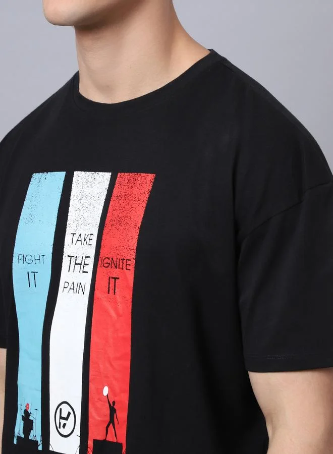 ستايلي Men Black Graphic Print Oversized T-Shirt By Door74