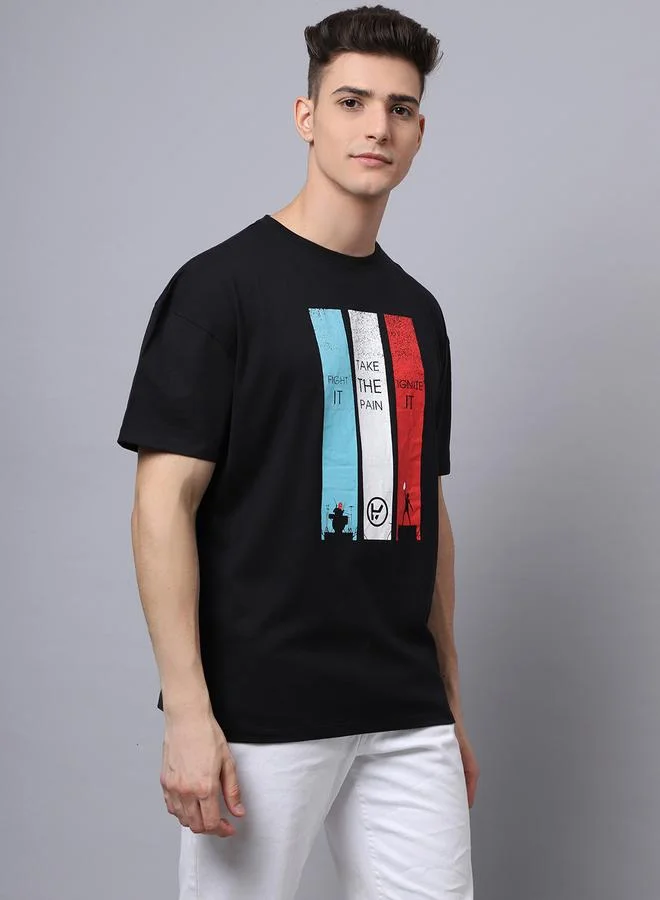Take Two Men Black Graphic Print Oversized T-Shirt
