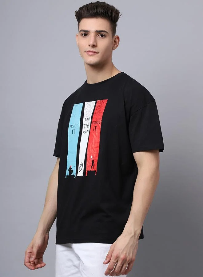 Take Two Men Black Graphic Print Oversized T-Shirt