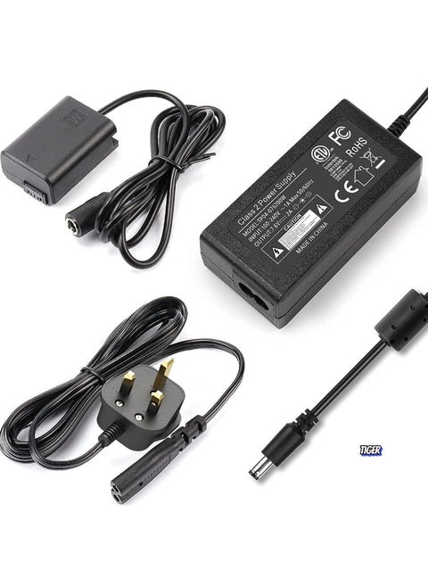 AC PW20 Power Supply Adapter & NP-FW50 Dummy Battery Kit for Sony Alpha Cameras – Compatible with A6500, A6400, A6300, A6100, A6000, A5100, A7 Series, RX10, ZV-E10 – Continuous Power for Photography and Videography