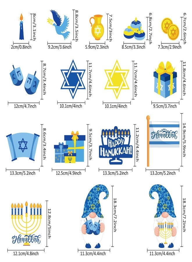 وولاين مجموعة مغناطيسات ثلاجة من والين، 17 قطعة، بألوان الأصفر والأزرق والأبيض، بتصميمات عيد الأنوار (حانوكا)، تتضمن ملصقات مغناطيسية على شكل نجمة وشمعدان، لتزيين المنزل والسيارة في موسم الأعياد. - Image 2