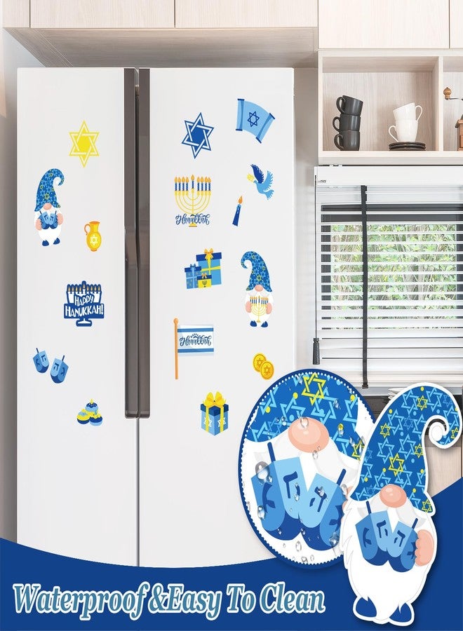 وولاين مجموعة مغناطيسات ثلاجة من والين، 17 قطعة، بألوان الأصفر والأزرق والأبيض، بتصميمات عيد الأنوار (حانوكا)، تتضمن ملصقات مغناطيسية على شكل نجمة وشمعدان، لتزيين المنزل والسيارة في موسم الأعياد. - Image 4