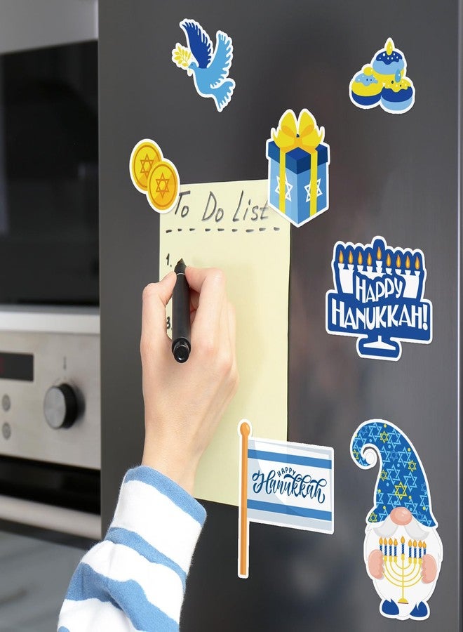 وولاين مجموعة مغناطيسات ثلاجة من والين، 17 قطعة، بألوان الأصفر والأزرق والأبيض، بتصميمات عيد الأنوار (حانوكا)، تتضمن ملصقات مغناطيسية على شكل نجمة وشمعدان، لتزيين المنزل والسيارة في موسم الأعياد. - Image 5
