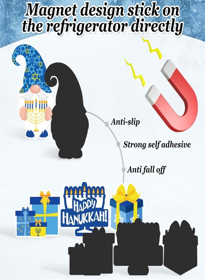 وولاين مجموعة مغناطيسات ثلاجة من والين، 17 قطعة، بألوان الأصفر والأزرق والأبيض، بتصميمات عيد الأنوار (حانوكا)، تتضمن ملصقات مغناطيسية على شكل نجمة وشمعدان، لتزيين المنزل والسيارة في موسم الأعياد. - Image 3