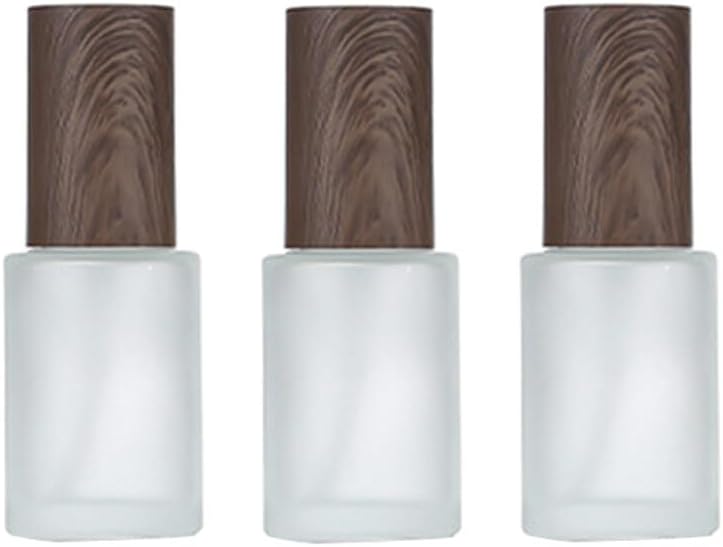 3PCS 30ml/1oz Empty Refillable Clear Frosted Glass Bottle Pump Dispenser Travel Cosmetic Makeup Lotion Container Storage Vial Jar with Bamboo Lid for Essential Oil Cream Shampoo Body Wash