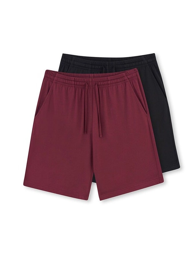 dagi Claret Red-Black Indigo-Cotton Modal Double Knitted Shorts - Image 5