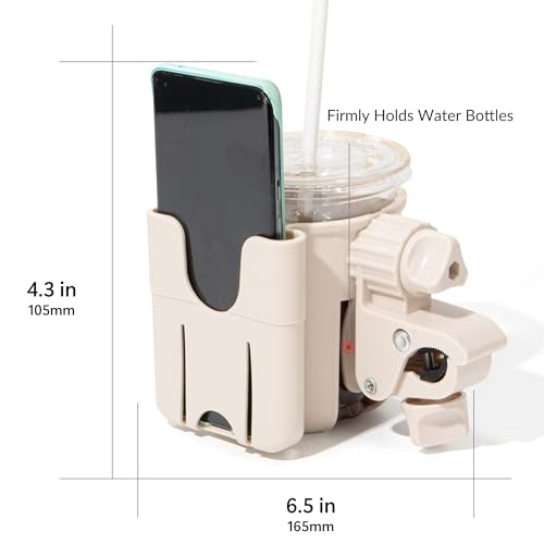 Li & Zhao Universal Stroller Cup Holder - 2-in-1 Wheelchair Cup Holder Adjustable Bike Drink Holder with Phone Holder Accessories for Rollator,Bike,Scooter,Walker(Beige) - Image 5