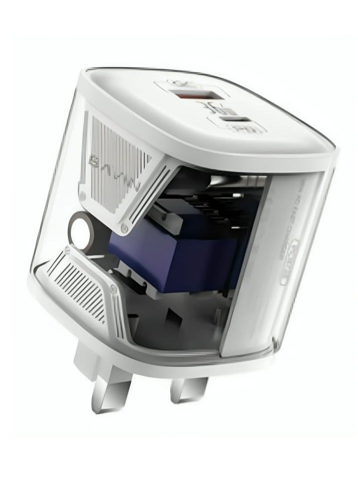 Bavin PC872E Transparent Dual Port QC and PD Home Charger Fast Charging 36W White