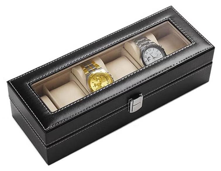 هياس صندوق عرض ساعات جلدي بستة فتحات - منظم ساعات من جلد البولي يوريثان مع غطاء زجاجي كريستالي ووسائد ناعمة - تخزين فاخر للرجال والنساء - Image 1