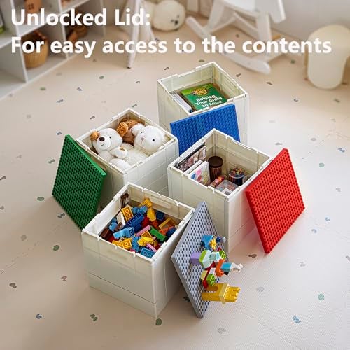 SHIMOYAMA Collapsible Storage Box with Large Building Base for Duplo Blocks, 26 Qt. Foldable Storage Bin (Dark Green) - Image 4